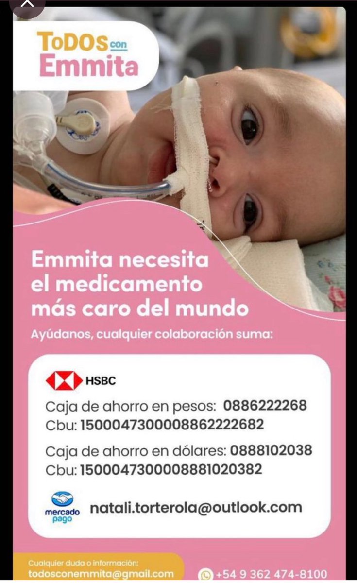 Señores, a ayudar a Emma DE INMEDIATO, que tiene Atrofia Muscular Espinal que hoy literalmente se CURA con terapia génica con una sola inyección que vale dos palos verdes, vamos vamos

instagram.com/todosconemmita…
