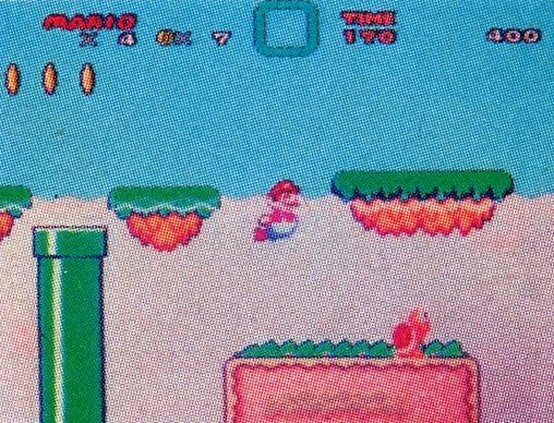In Super Mario World, the water in some levels seems transparent, but it actually uses dithering to create fake transparency. The SNES COULD do transparency, but the level wouldn't be able to have a background, as shown in image 3, a prerelease image showing said transparency.