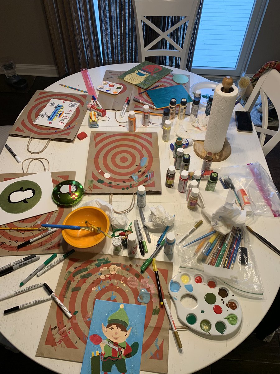 So far our annual Christmas painting is going better than expected. Norte Dame game in the back, Christmas music going...