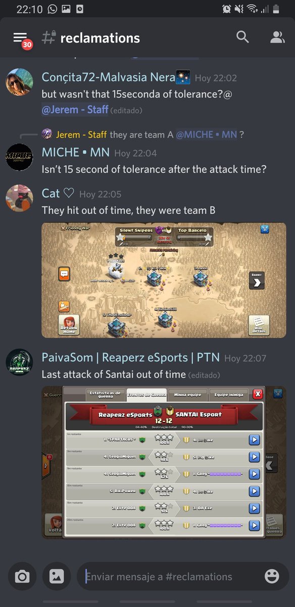 Queremos denunciar el trato recibido en la <a href="/ClashCompanyF/">CCF</a> en el cual hemos sido descalificados por 5s en la guerra contra @_SilentSnipers , en primera estacia fue desestimada su reclamacion por una norma de +-15s. Al dia siguiente el torneo fue rearbitrado despues de pasar ronda5