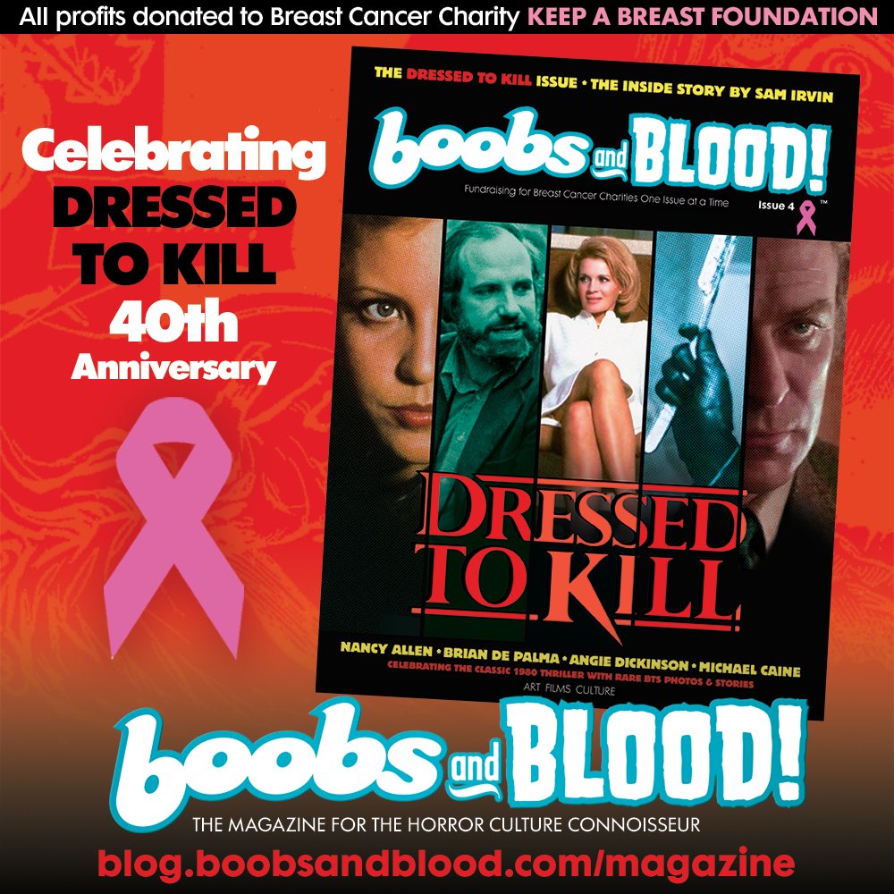 Sam Irvin, director of ELVIRA’S HAUNTED HILLS &amp; former PA to Brain De Palma, celebrates the 40th Anniversary of DRESSED TO KILL. All profits donated to KEEP A BREAST FOUNDATION. Buy here: magcloud.com/browse/issue/1…

#samirvin #briandepalma #dressedtokill #keepabreast #boobsandblood