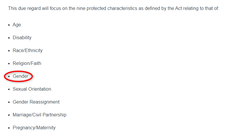 Hi  @WMPolice  @WestMidsPCC  @EHRC  @EHRCChair  @KishwerFalkner  @RJHilsenrath  @trussliz  @GEOgovuk On your page about Diversity, Inclusion and Support, you have 'gender' in a list of the protected characteristics under the Equality Act 2010: https://jobs.west-midlands.police.uk/police-officer-recruitment/diversity-inclusion-and-support/1/18