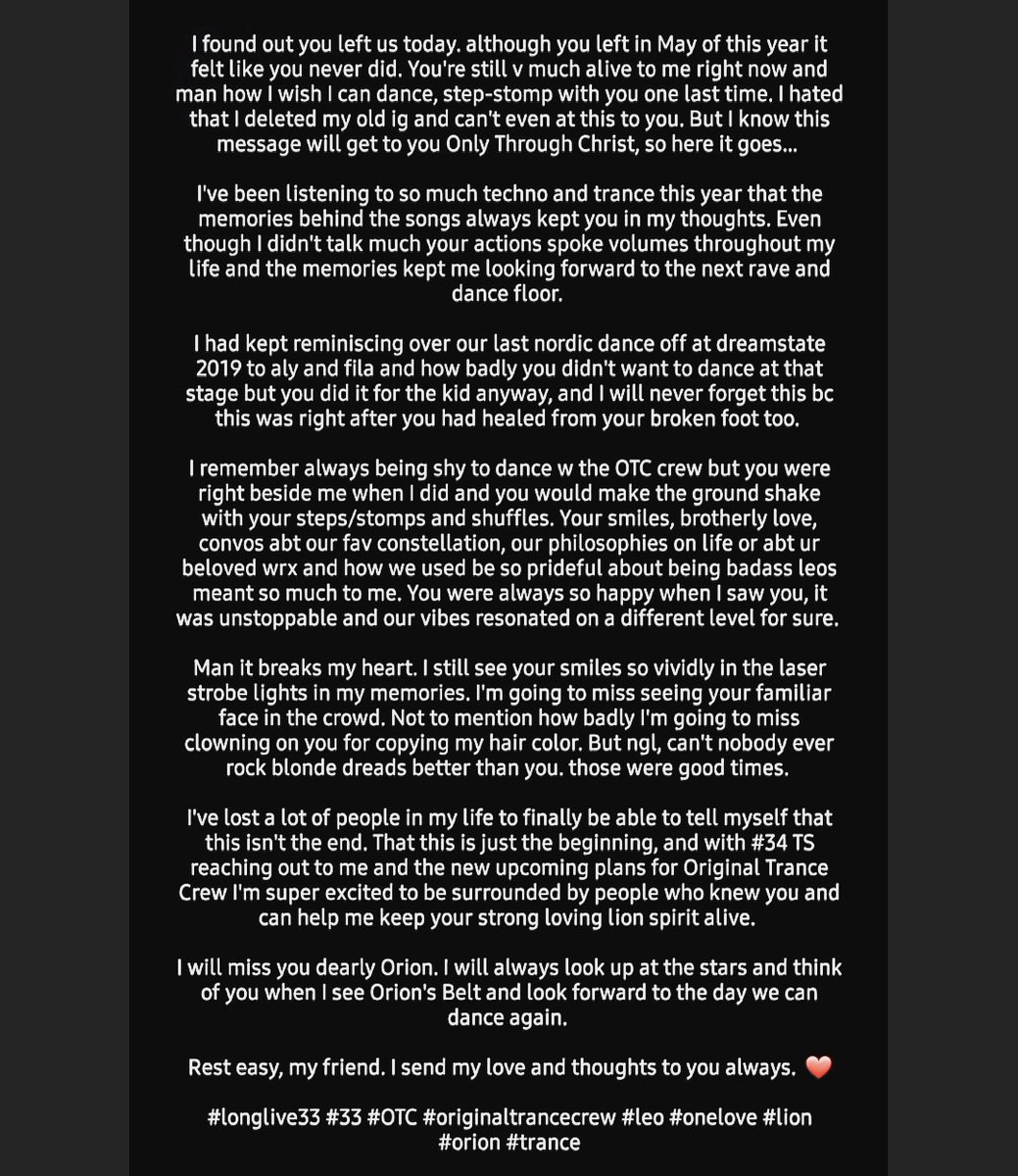 akashordy's tweet photo. postcard postmarked to heaven π€π
#OTC #originaltrancecrew #longlive33 #33 #Leo #onelove #Orion #RIP #trance https://t.co/q9MM0aFTkk