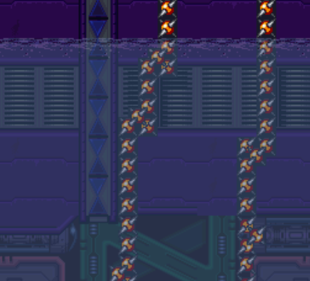 In Wily Stage 3 of Megaman 7, the water returns, being recolored blue. However, this only happens in various releases of the SNES version and is more commonly yellow. The water will do the same exact transition to purple, meaning the water will instantly go from blue to yellow.