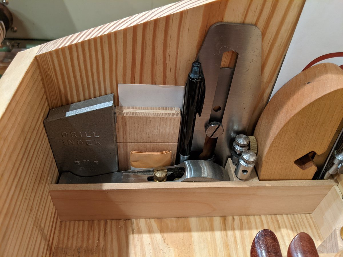 On your left you will find a plane known for wildly varying quality control, the Stanley Sweetheart Shoulder Plane. This is a good copy, I got lucky. It is a "sufficient" plane. I had planned to upgrade to a large veritas but so far this has served my needs reasonably well.