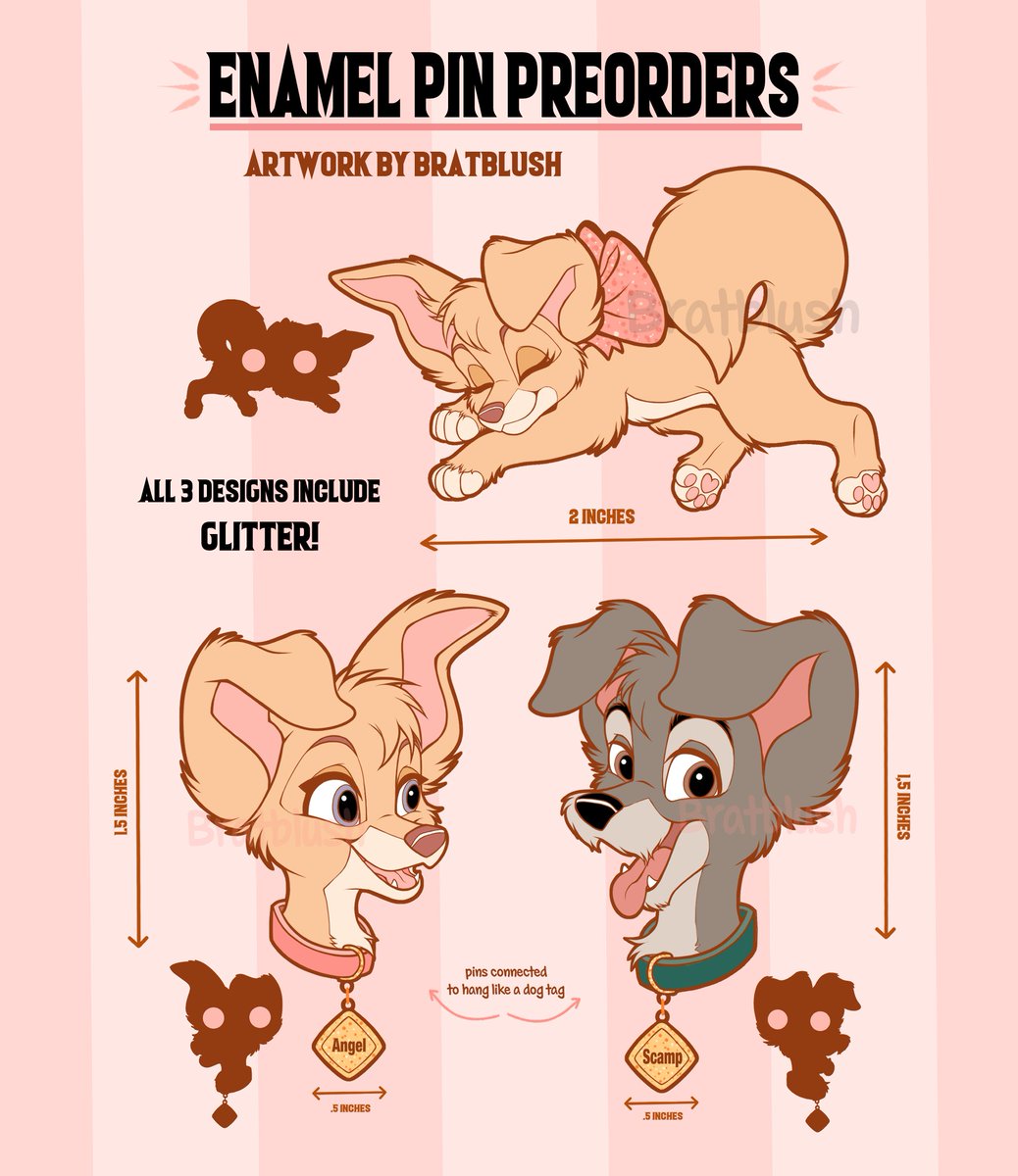 bratbIush's tweet photo. Alright, here they are!🐕 Sleeping Angel, and Angel and Scamp dog tag pins are available for preorder! designs will be limited edition of 50 &amp; have a special preorder price of $20 &amp; will go up once i have them in hand.  these are to be shipped during jan - feb.

Link below! ⬇️ https://t.co/YhEytbiRIL