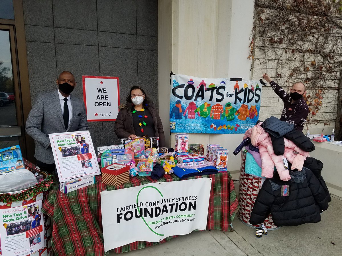So grateful for our partnership with <a href="/Macys/">Macy's</a> for hosting the 8th Annual #ToyAndCoatDrive at <a href="/SolanoMall/">Solano Town Center</a>.  <a href="/cityoffairfield/">cityoffairfieldca</a> <a href="/FairfieldPolice/">Fairfield, CA Police</a> <a href="/RepublicService/">Republic Services</a> #WeAreFairfield #CommUNITY