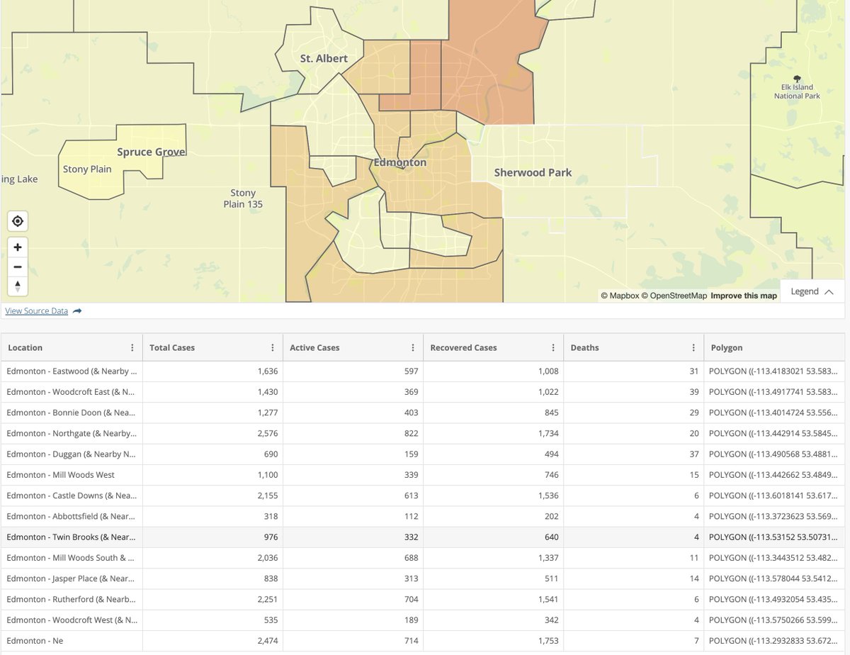 Alberta: tons of data on lots of detailed health regions, updated daily. In Edmonton and Calgary, we get total cases, active cases and deaths on a neighbourhood level.  https://www.alberta.ca/stats/covid-19-alberta-statistics.htm