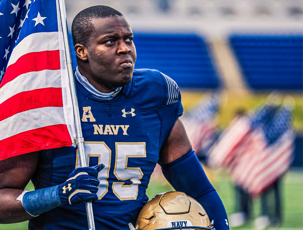 NavyFB's tweet photo. Senior Spotlight: 

#95 Tobe Okafor, is from Gresham, Oregon. He will be a 2nd Lt in the United States Marine Corps upon graduation! 

#BuiltDifferent | @toak55 https://t.co/e8a6RNZH7l