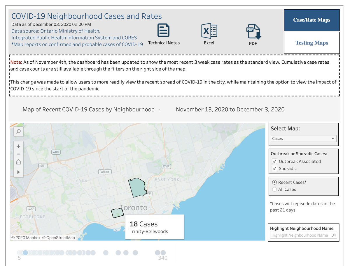 Ontario: ridiculously easy to find total cases, active cases and deaths in your city.Toronto is broken down into neighbourhoods as well, which is nice.It is very annoying when Ontario is much better at something than my province, but such is life!  https://covid-19.ontario.ca/data 