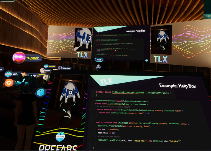 4/  @orels1_ implemented an inset feature in TLX  @VRChat world. Click both triggers to bring up a zoomed in window. Definitely helps read text. He's also using a laser pointer, but the laser pointer doesn't show up in the inset or livestreamed video. Impressive for 90hrs of work.