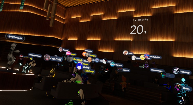 7/ There's a countdown timer at the back of the room for the speaker as well.I'm pretty blown away by the caliber of worldbuilding of the  @VRChat  @VRCPrefabs community. #PrefabsTLX
