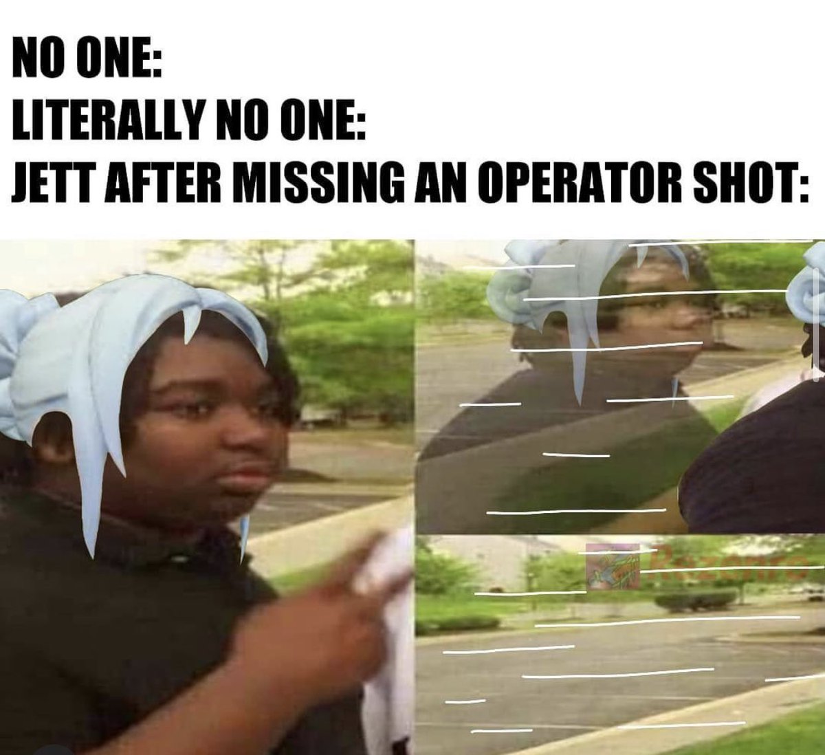 DmndDeceivers's tweet photo. Tag a Jett player smh 😂😂 #valorant #meme #jett #awp #twitch #streamers https://t.co/ZzwezMVUko