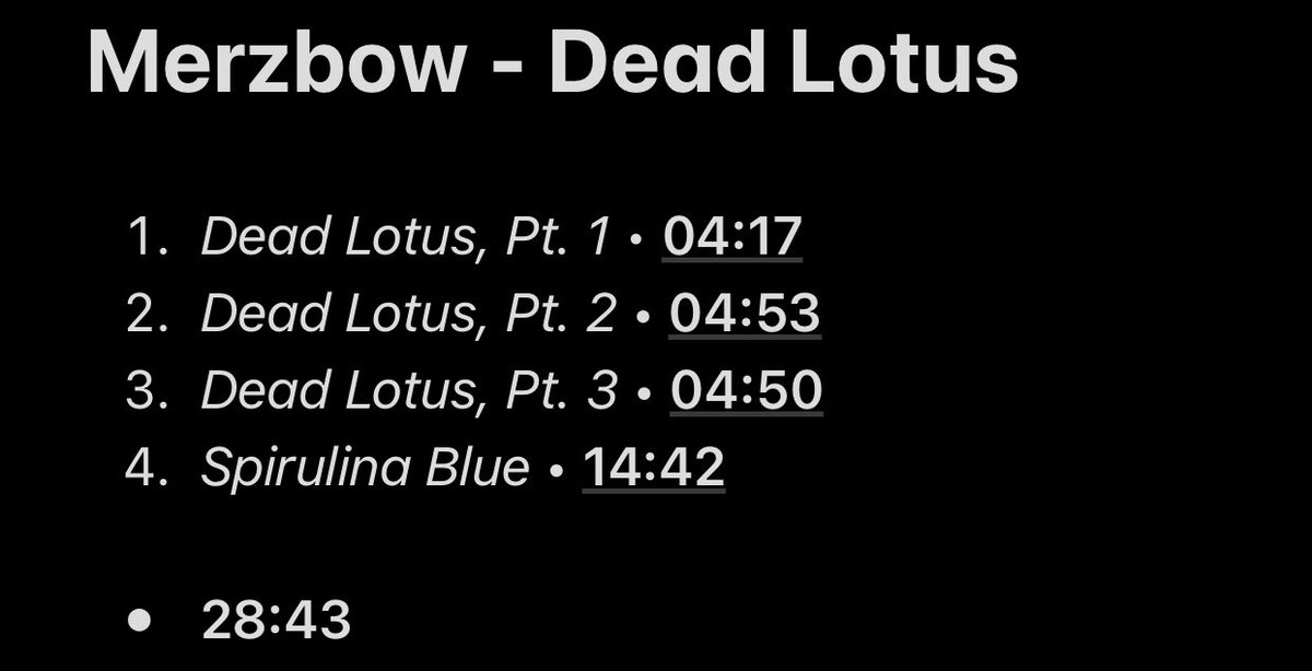 104/109: Dead LotusA really short project but also a unnecessary one, I don’t see any interest in it besides the last track. Textures aren’t that good and are too much brutal. The last track is although very different and have a cool synth sound, original for a Merzbow project.
