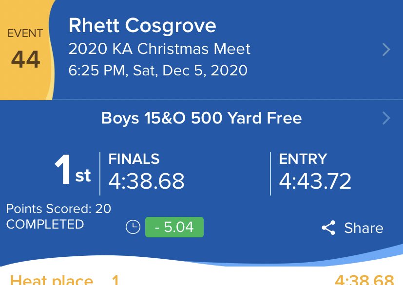 Rhett takes the 500 and sets a pool record 4:38.68🔥🔥🔥 Patrick, Matt, Luke, Brady, and Wil all finish top 16! #rad500s #RADpoints