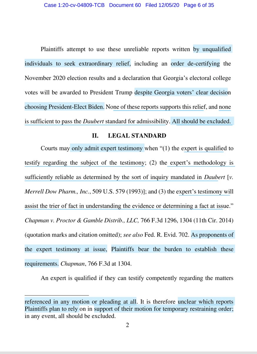 Follow along if interestedCase 1:20-cv-04809FTR the Daubert standard, is a rule pertaining to evidenceSpecifically “expert” witness testimony & admissibility-is the expert qualified-peer reviewed published-error rate of methodologynon legalese —> not everyone is an expert