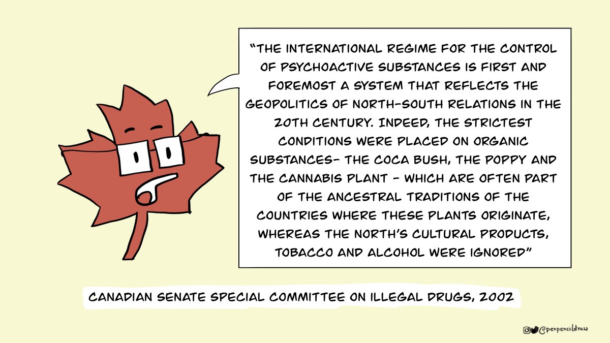 An aside: Global drug policy depends on who holds power and what benefits them. That’s partly why tobacco and alcohol are treated differently from cannabis.  https://www.tni.org/files/download/rise_and_decline_web.pdf