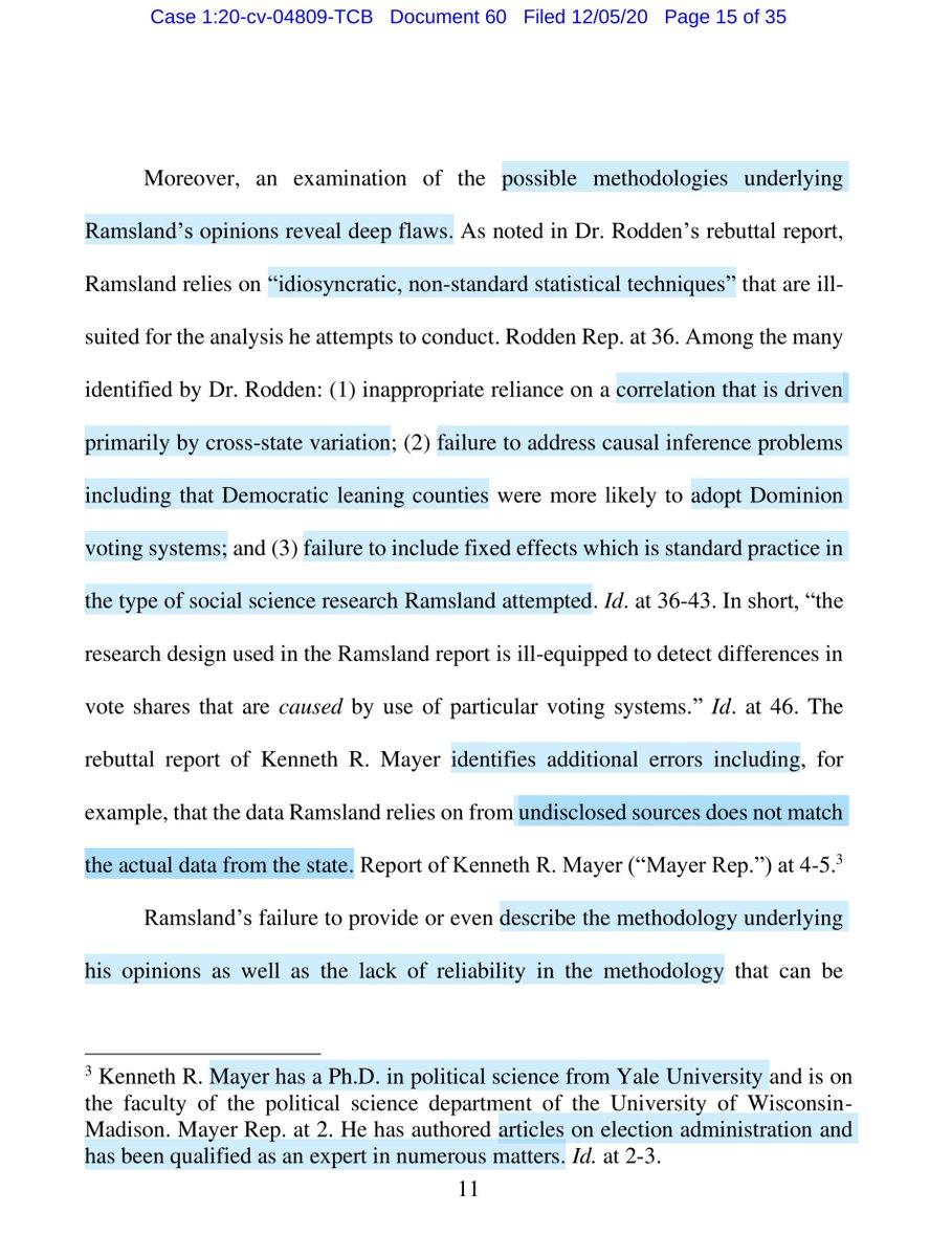 Russell James Ramsland, Jr. offers opinions“Ramsland candidly admits his lack of relevant knowledge, education and experience stating that he “relied on [his current employer’s] experts and resources...”snort laughing “something strange occurred” & whites didn’t vote for Biden