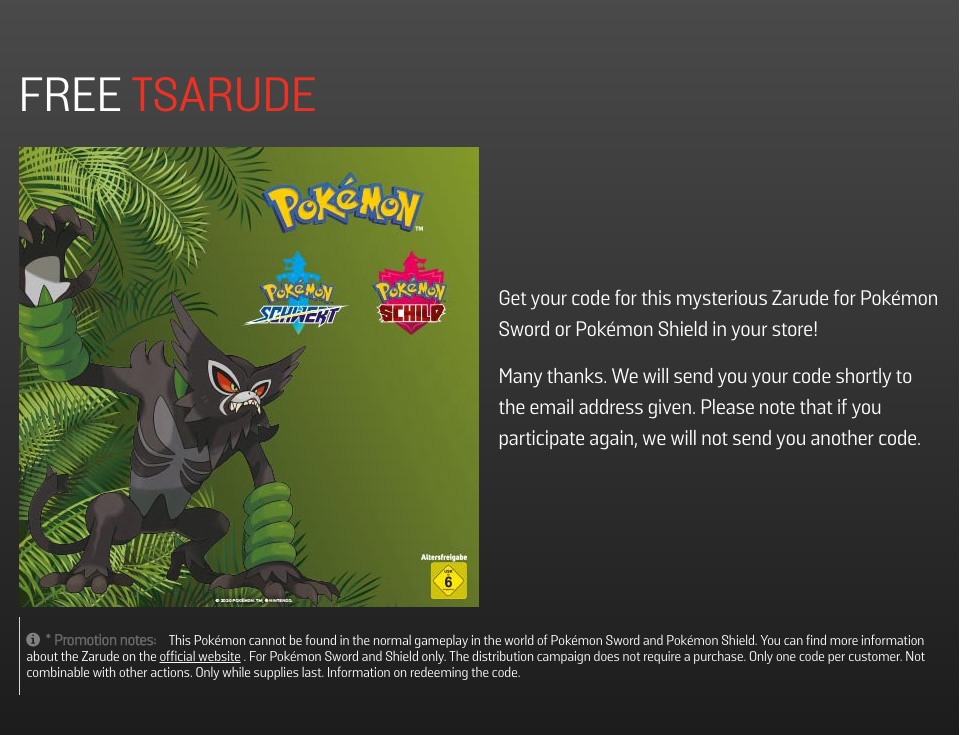 Pokemon Sword/Shield: You Can Claim Zarude Right Now Thanks To GameStop  Germany - GameSpot