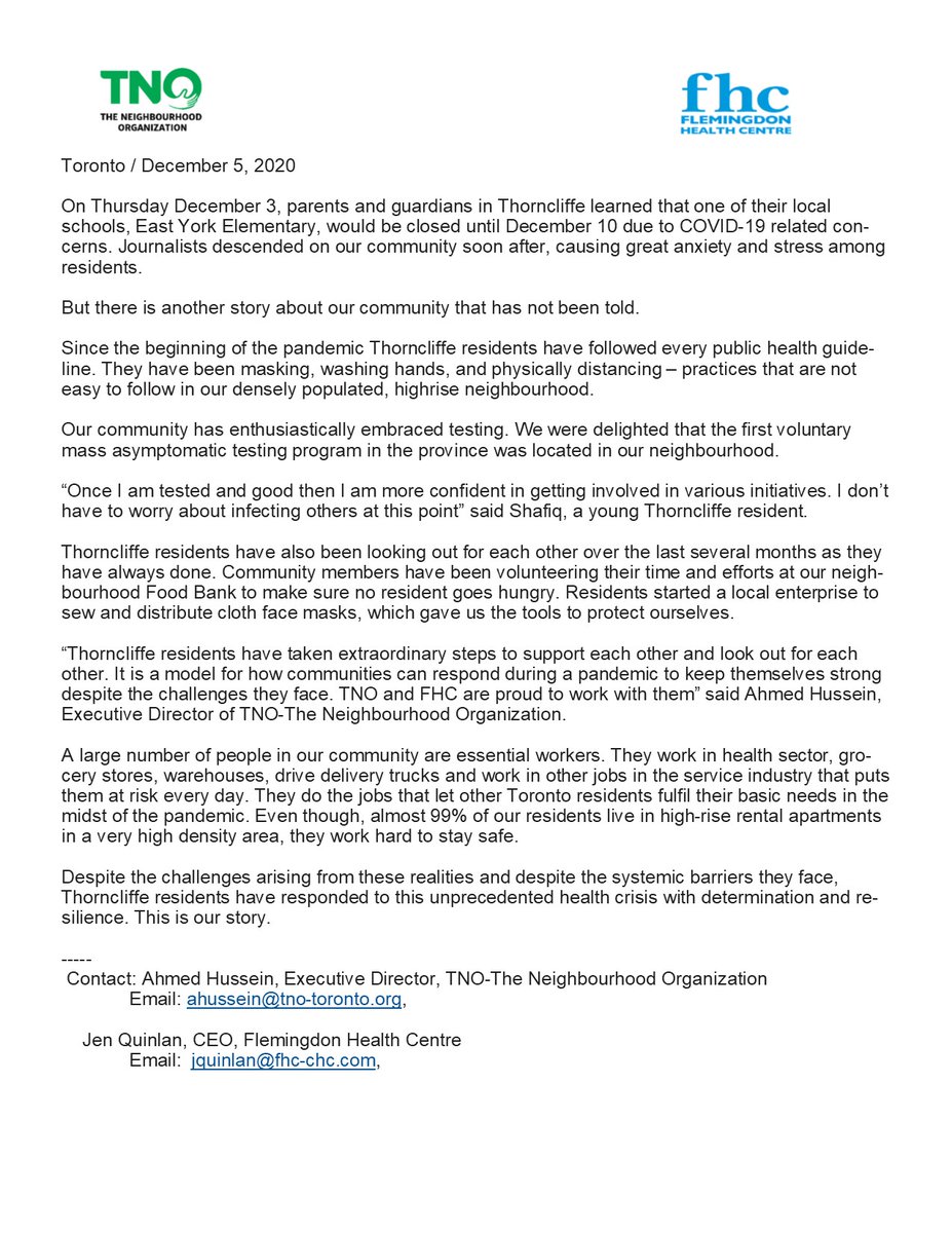 TNOtoronto's tweet photo. This is our story #ResilientThorncliffePark 
#newsrelease #tno #fhc https://t.co/rqYJMpXDrd