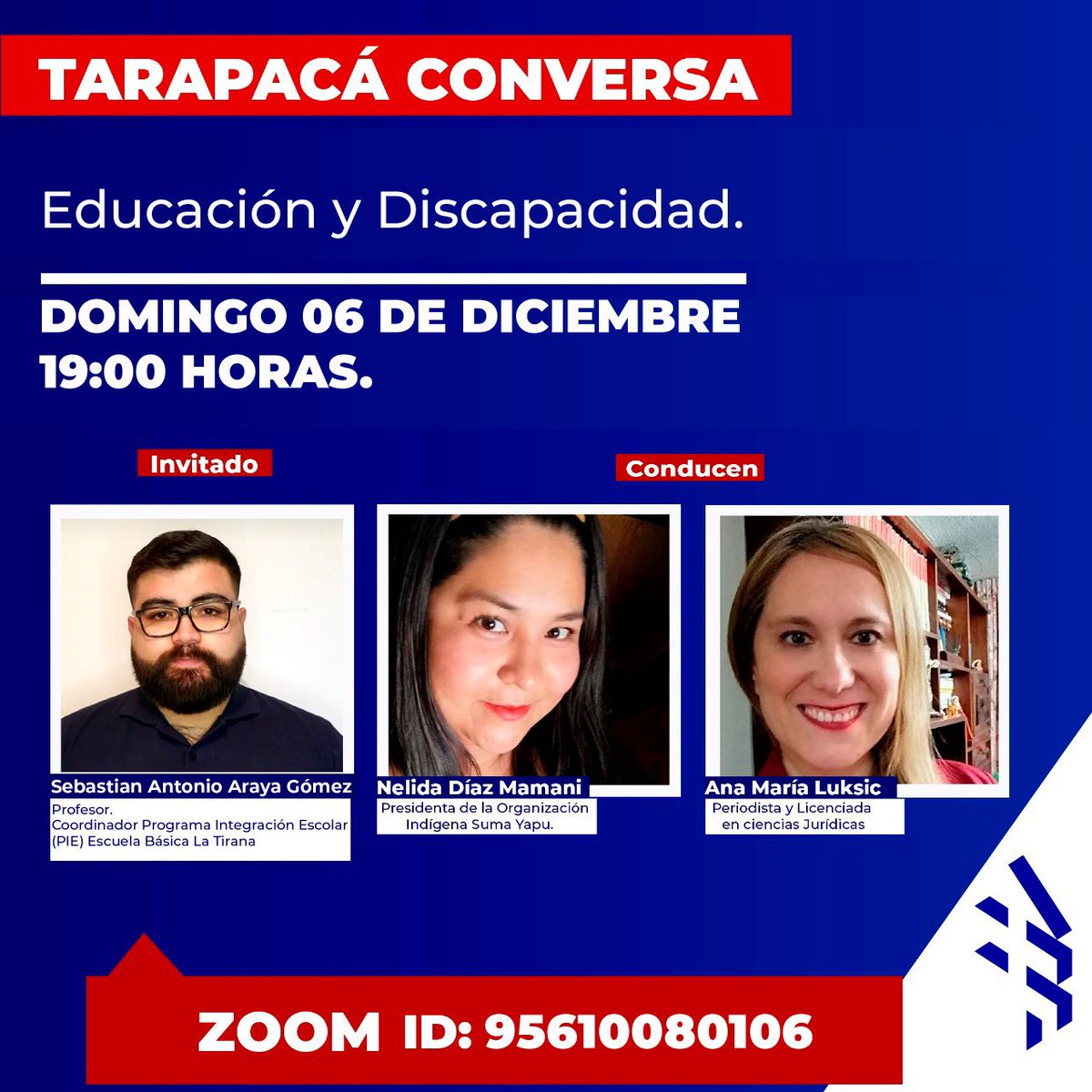 Tod@s invitad@s a esta importante instancia de diálogo.
 
Unirse a la reunión Zoom
zoom.us/j/95610080106?…
ID de reunión: 956 1008 0106
Código de acceso: 055130
Los esperamos!
#Iquique #AltoHospicio #Tarapacá 
#SomosLaDC