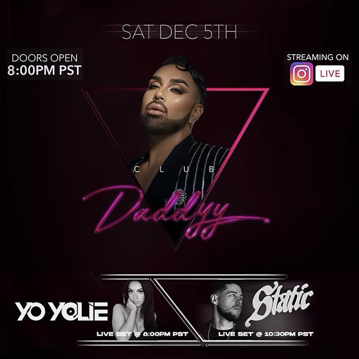 artistcouture's tweet photo. WE’RE CELEBRATING TONIGHT BABY!!! 🙌🏽 Doors open at Club Daddyy TONIGHT @ 8PM PST!! on @mac_daddyy_ IG LIVE! 😈 Who we seein’!? 😏 #ACxStatic #ClubDaddyy https://t.co/BwLYRv0uIr
