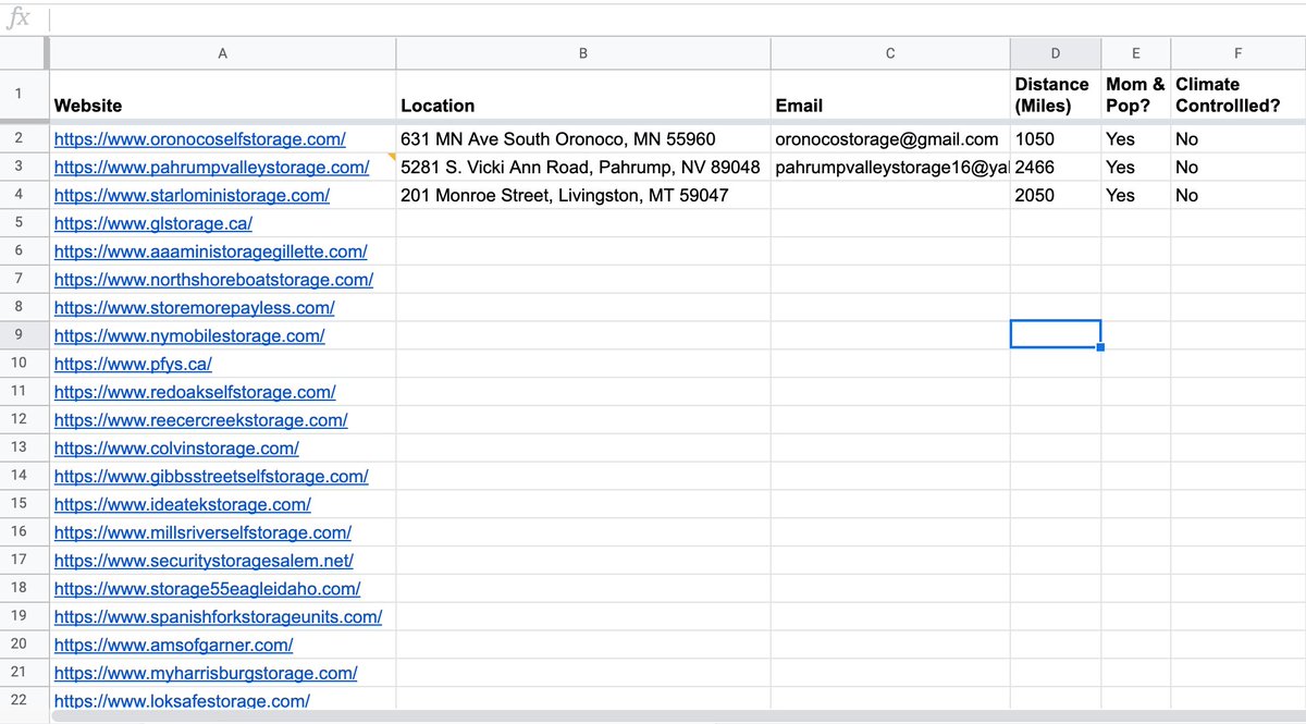 Next steps: 1. Upload the CSV to Google Sheets2. Clean the list up with a little RegEx  https://www.deadhippo.com/2015/12/07/remove-or-replace-everything-after-character-google-sheets/3. Brand new 3000+ potential lead list 4. Head over to Upwork to find someone to populate the rest.