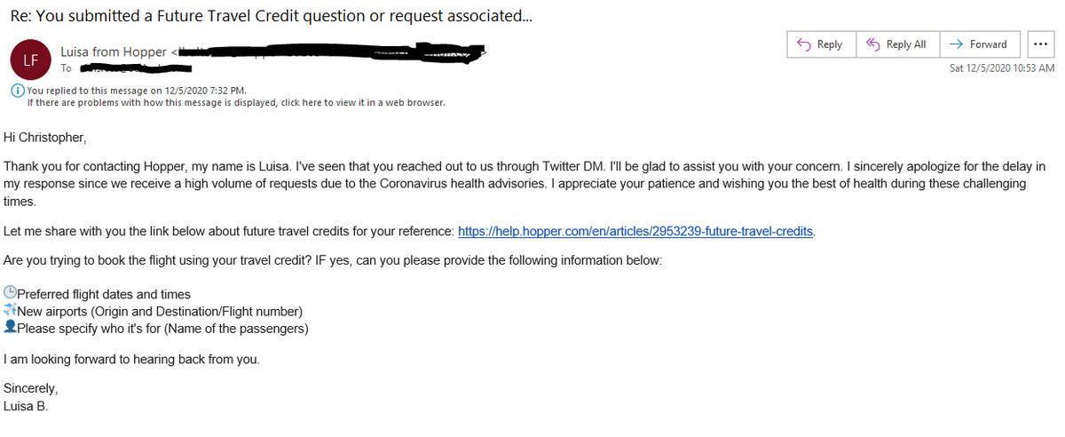 FailHopper's tweet photo. Well, I finally got an email reply to a message I sent. Let's see if this results in anything substantive. #Hopper #Fail #HopperFail #scamalert #travel @bbb_us https://t.co/DJx2YypMcZ