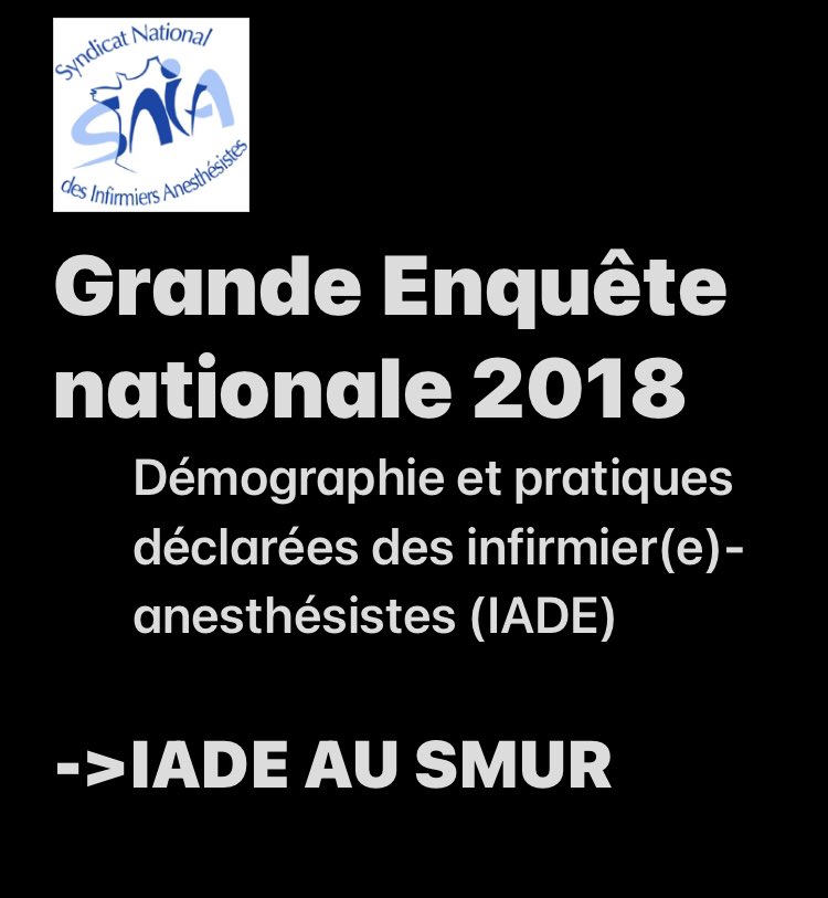 SNIA75's tweet photo. Rappel 🚨🚨: Focus : l’#IADE en Service Mobile d’Urgence Réanimation #SMUR Grande enquête nationale 2018 #GEIADE2018 résultats complets : https://t.co/v3Fsnx3ckp https://t.co/iC9RJZbOEt