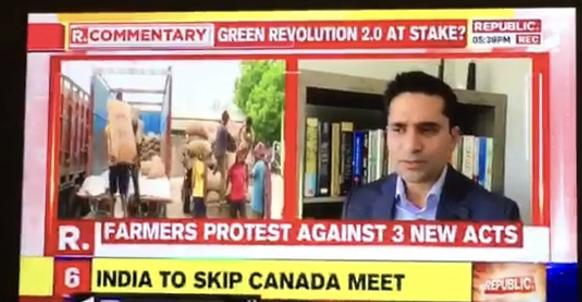 Thanks to  @republic TV for the opportunity to speak about farm acts and how the farmers are being misled. Watch repeat telecast today at 4.30 PM Sunday on R.Commentary with Abhishek Kapoor  @itootweet