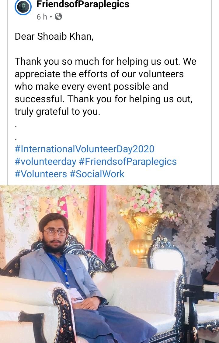 ShoaibRazzaqKh1's tweet photo. Thank you #FOP For using the kind words for me ❤
#InternationalVolunteerDay2020
#FriendsofParaplegics #FOP https://t.co/8MluLGT0hL