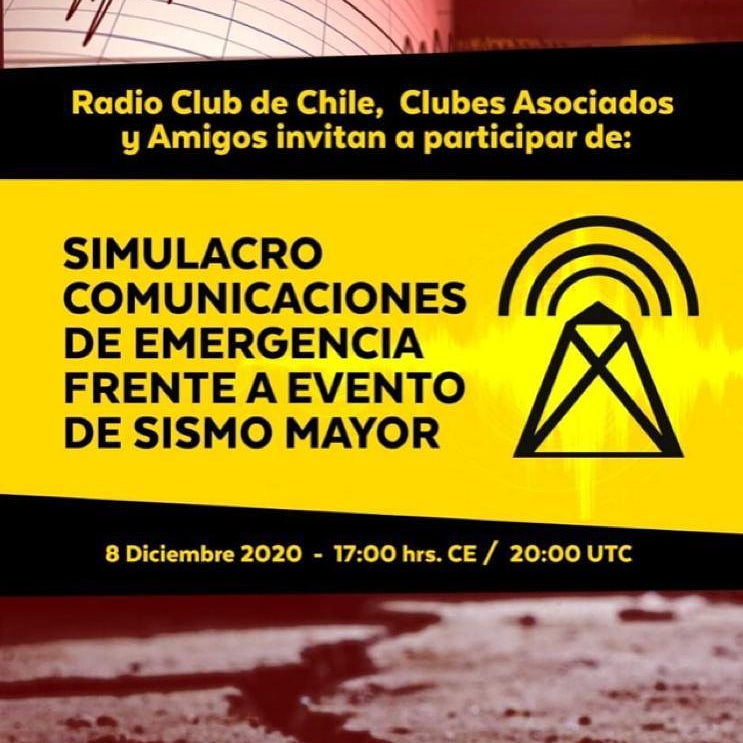 SIMULACRO DE EMERGENCIA A NIVEL NACIONAL

Este martes 8 de Diciembre se realizara  Simulacro de Emergencia a nivel nacional organizado por el Radio Club de Chile, Radio Clubes Asociados y Amigos.
Radio Club Melipulli CE7RCM levantara una  red en nuestros Repetidores VHF