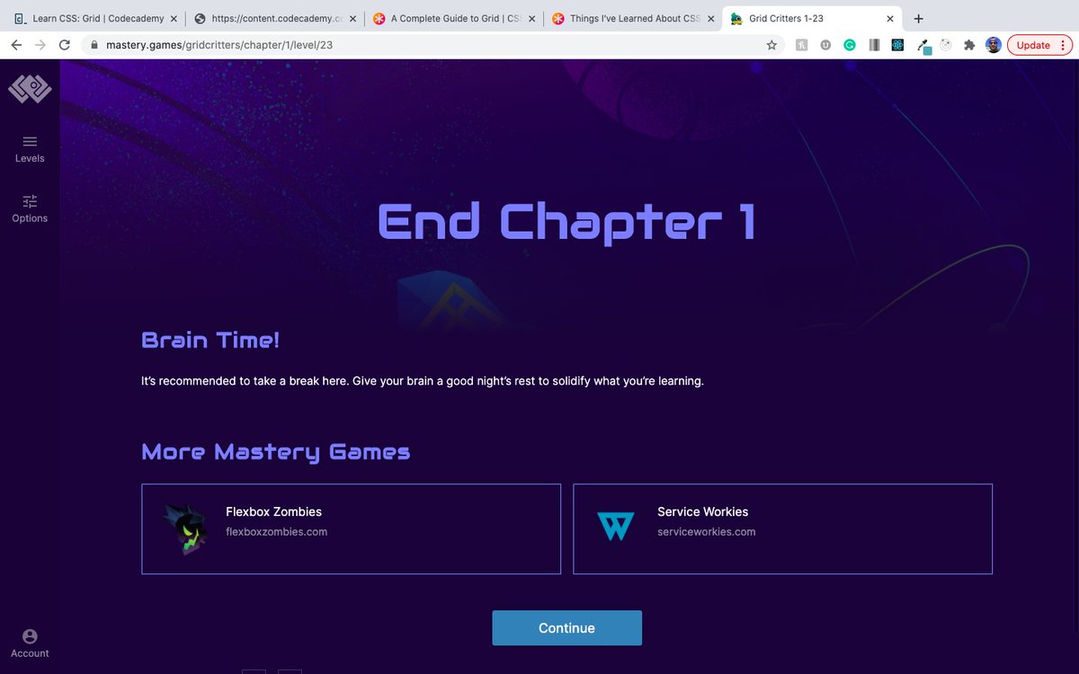 mwoolfdev's tweet photo. Day 70 0f #100daysofcode following the same pattern of my flexbox learning, I'm working through #gridcritters to better help with #cssgrid before jumping into the final project. https://t.co/J7c3KKBnyR