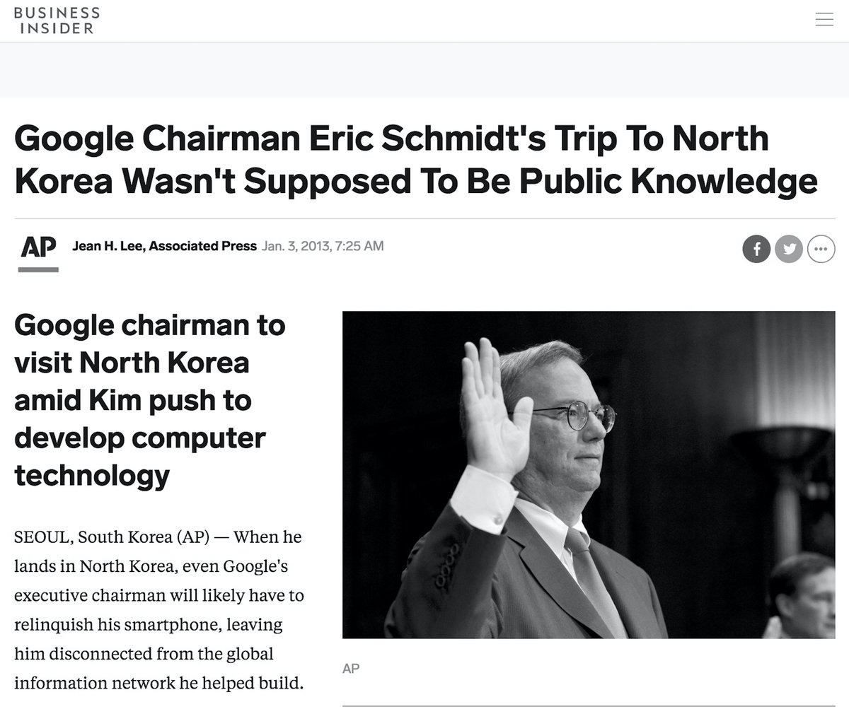 No Scandals, Right? Barry??How Is This Not Treason?AP, January 3, 2013[Don’t Trust AP, Or Business Insider. This Is For Perspective.] https://www.businessinsider.com/google-chairmans-trip-to-north-korea-2013-1?r=US&IR=T&IR=T