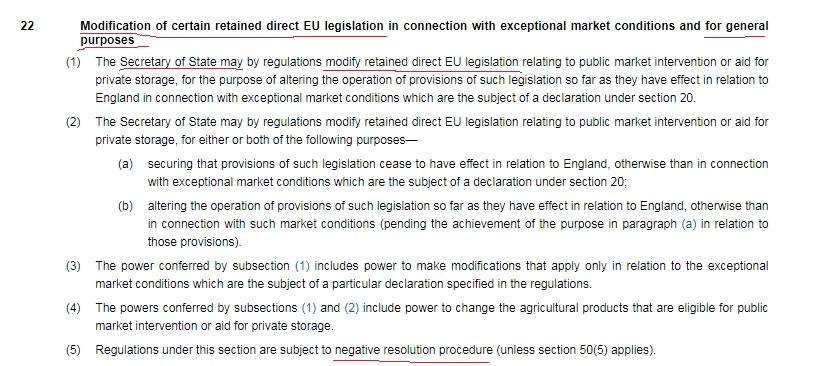 21. Then we have the provisions within the Agricultural Act where EU law can be modified or disapplied for 'exceptional market conditions or general purposes'