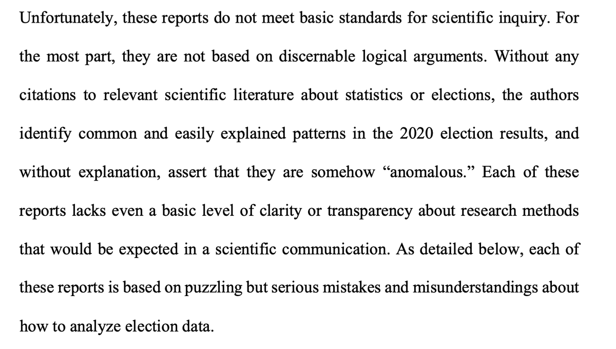 Next up, a series of expert reports explaining why the plaintiffs' experts are wrong. It's a lot of election/stats experts saying "you misunderstood data/don't understand how this works."6,600 ballots voted but not recorded? They didn't know "C" meant canceled, not counted!