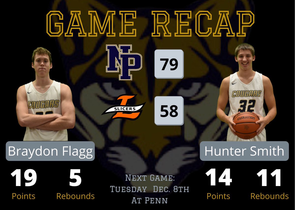 Cougar Victory!  Fun win over Laporte 79-58.  Next up is Penn on Tuesday.  
#GoCougars