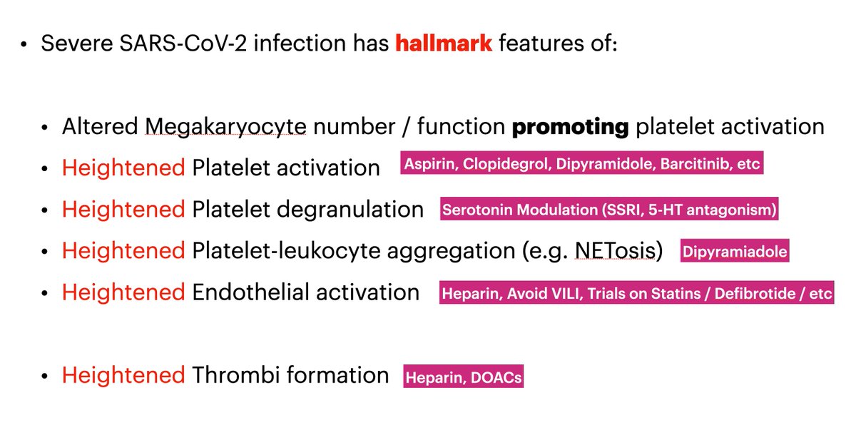 To best approach a severe COVID19 infection, one must recognize the 𝗵𝗮𝗹𝗹𝗺𝗮𝗿𝗸 𝗳𝗲𝗮𝘁𝘂𝗿𝗲𝘀 of COVID19 and potential targets for intervention.