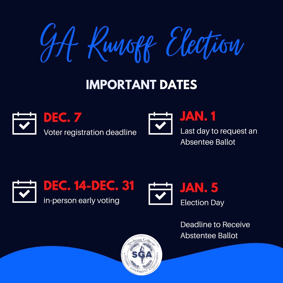 SpelmanSGA's tweet photo. Georgian Spelmanites, your voter registration deadline is quickly approaching! Pass the word and get registered today! This runoff election is critical. ๐ #Redefined79 #StudentsLikeYou https://t.co/AD1KYb0u2g