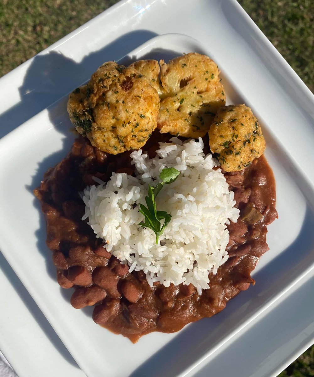 Red beans and rice with fried cauliflower