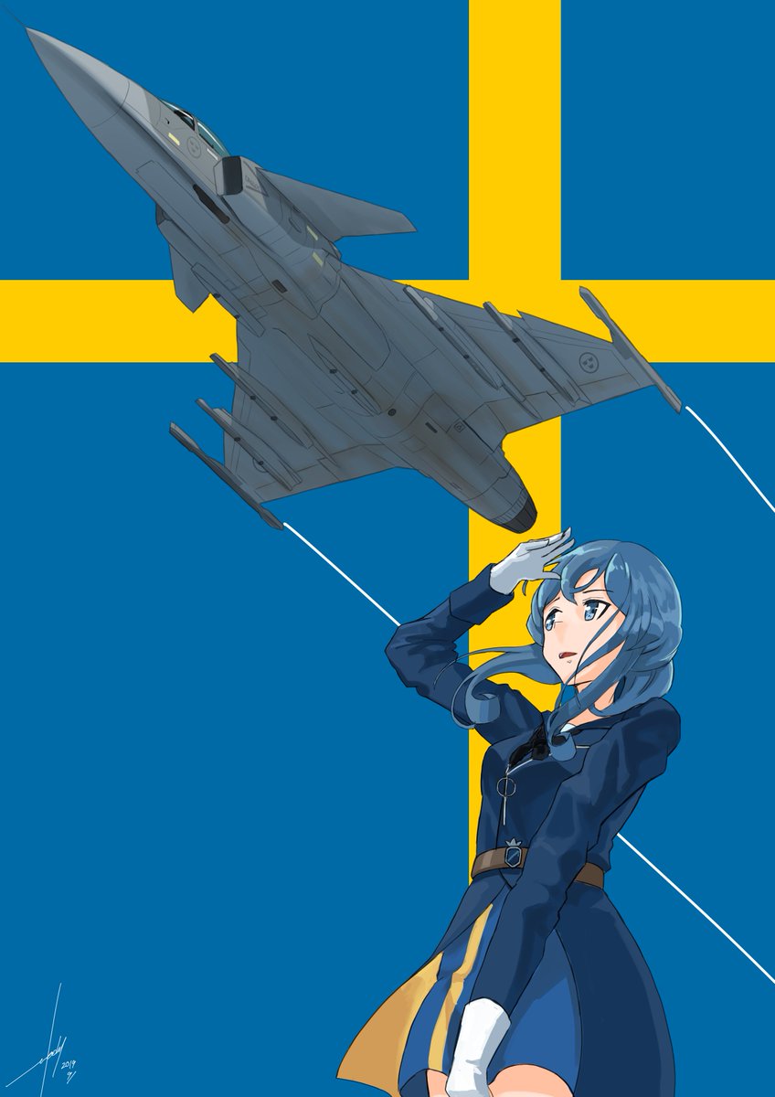 gotland (kancolle) 1girl military gloves airplane aircraft blue hair white gloves  illustration images