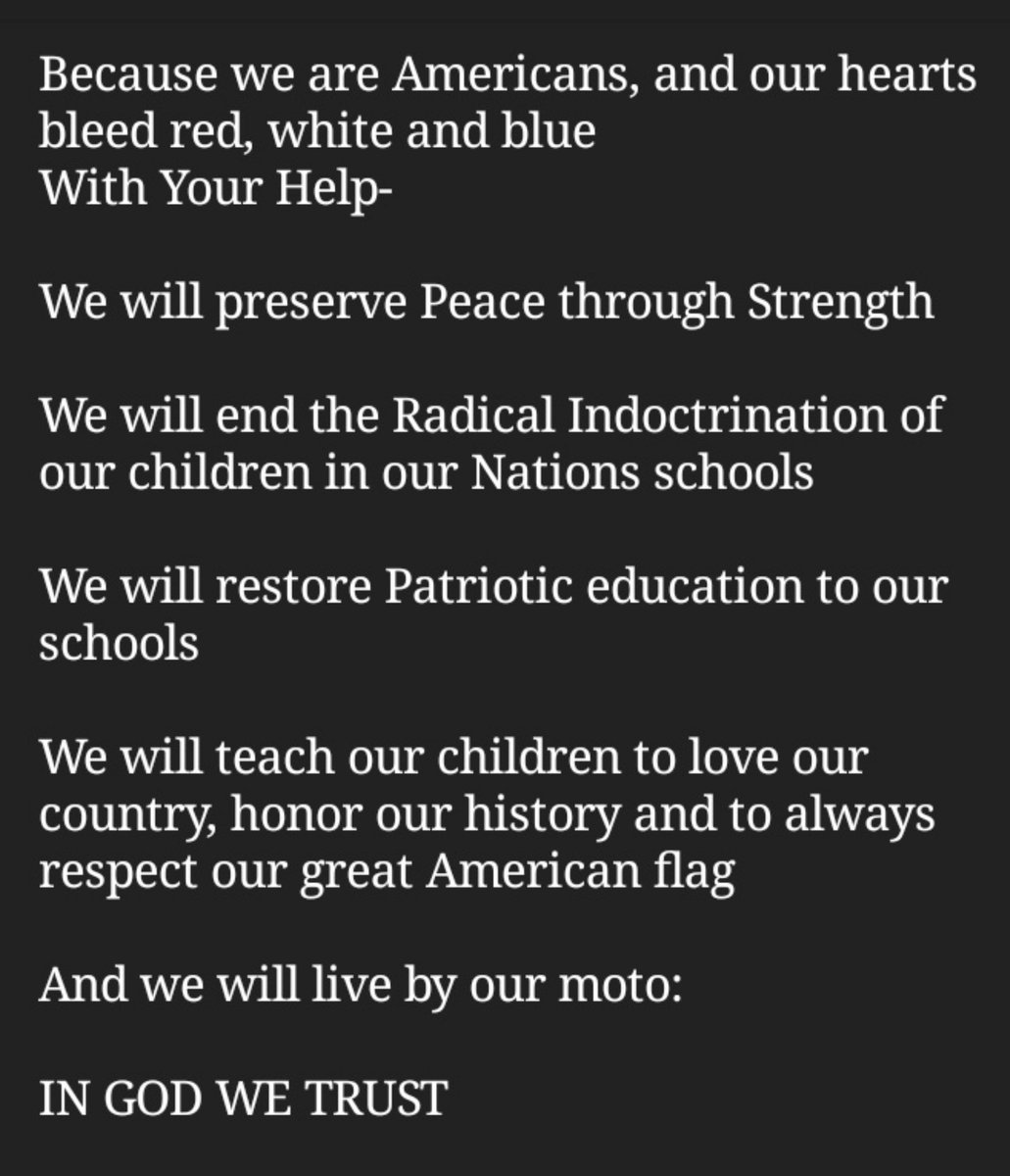 DJT: WE ARE GOING TO CONTINUE OUR MISSION TO SAVE AMERICAWE WILL NEVER GIVE INWE WILL NEVER GIVE UPWE WILL NEVER BACK DOWNWE WILL NEVER, EVER SURRENDERBecause we are Americans, and our hearts bleed red, white and blue
