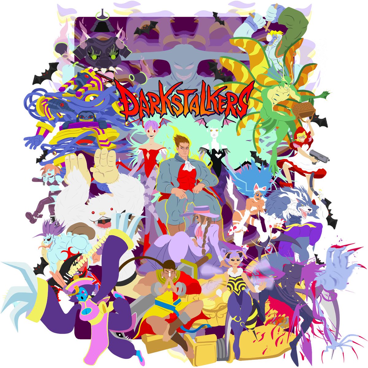 Tahteh's tweet photo. Darkstalkers full cast 
#darkstalkers #vampiresavior #fanart https://t.co/id3hgI6u0S