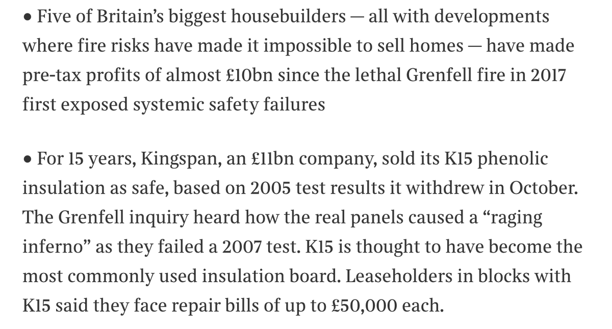 robblackie's tweet photo. People are stuck in flats with dangerous cladding.

Yet the Sunday Times reveals that the companies responsible have made more than £10bn of profits since 2017 - and contributed millions to the Conservative party.

#EndOurCladdingScandal https://t.co/2UT0HQbqgh
