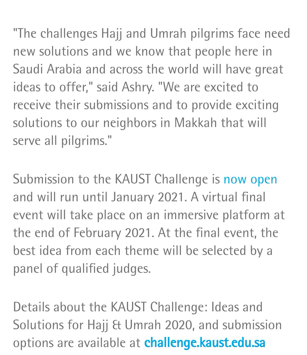 Ahmed1Q2020's tweet image. A challenging opportunity for innovators, intellectuals, pioneer&apos;s and visionary personalities...

#KAUST
#makkah 
#ideachallenge 
#umrah 
#hajj
