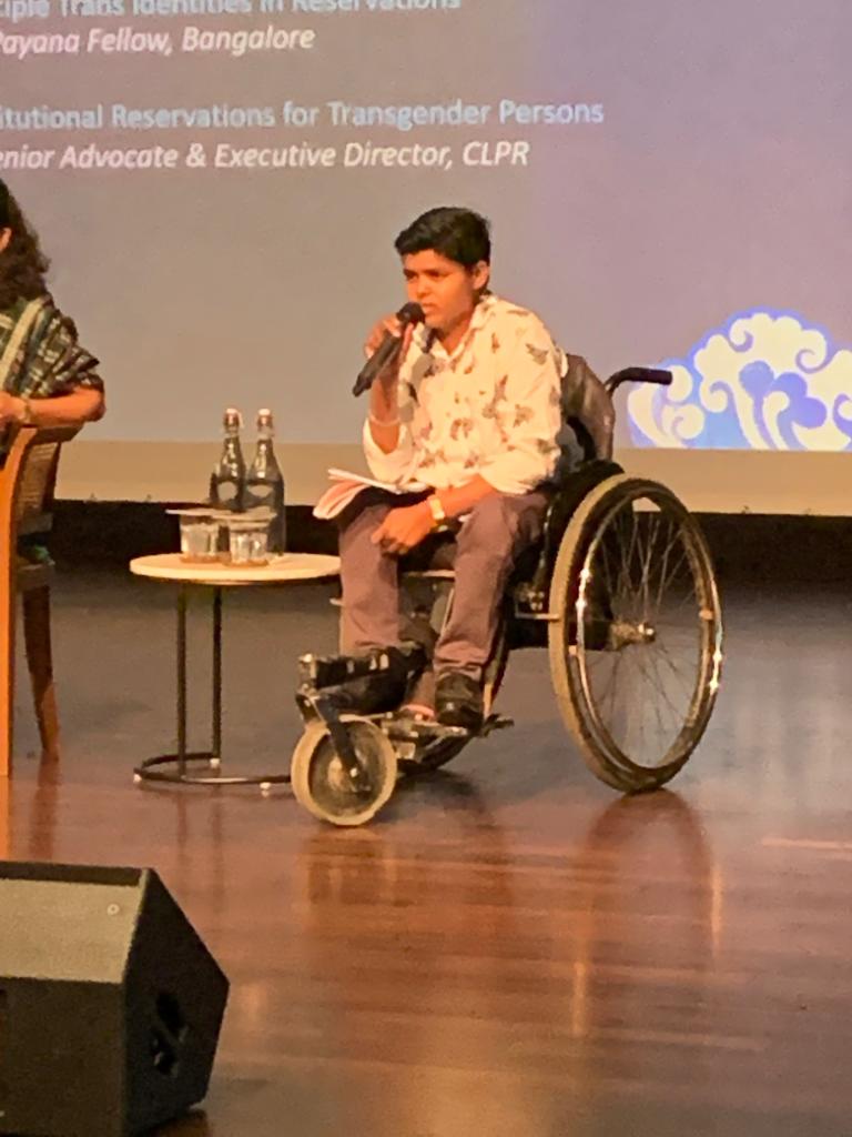 CLPRtrust's tweet photo. Kiran Nayak B is a Payana Fellow, Bangalore. He argues for recognizing multiple trans identities in #reservations.
He draws from his intersectional experiences of being a transman, person with a disability and a member of a lower caste.
#clpr #transform2020 #intersectionality https://t.co/jddeewWSn0