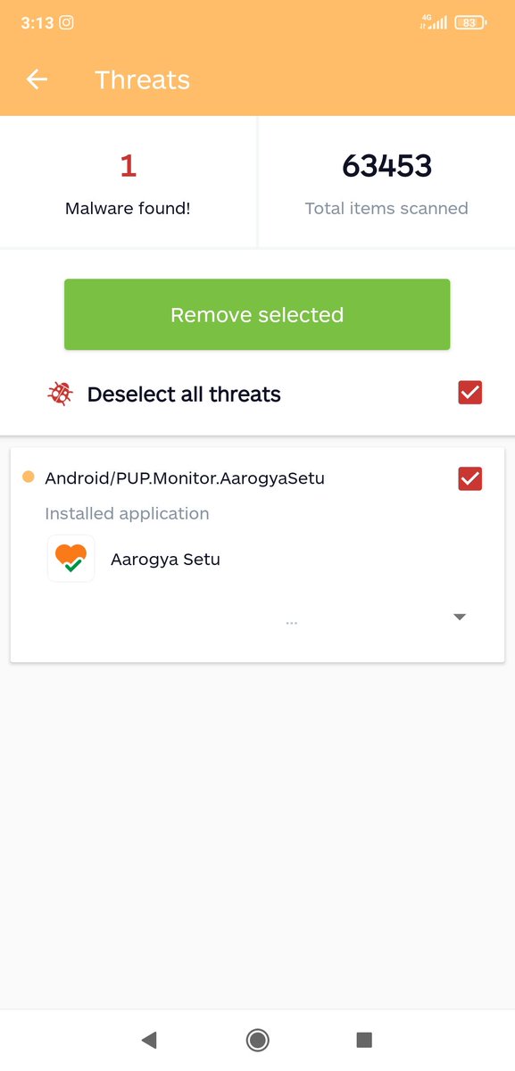 20megabytes's tweet photo. Malware byte detecting virus in aarogya setu app. 🙄🙄 #aarogyasetu #COVIDAlert https://t.co/ZNspEfw5ap