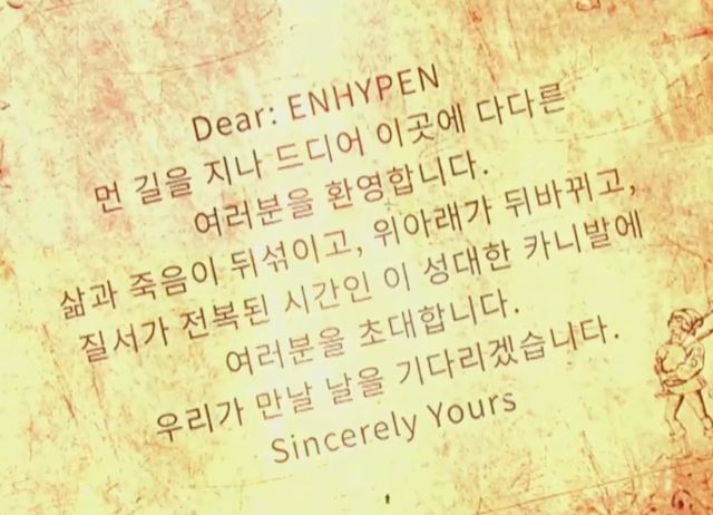 ilandeggies's tweet photo. Dear: ENHYPEN
We welcome you, who've travelled a long way to finally reach this place.
We invite you to this magnificent carnival, where life and death is mixed, up and down is flipped, and order is overturned.
We look forward to meeting you.
Sincerely Yours 
#ENHYPENonMAMA https://t.co/lVRxD6jz9S