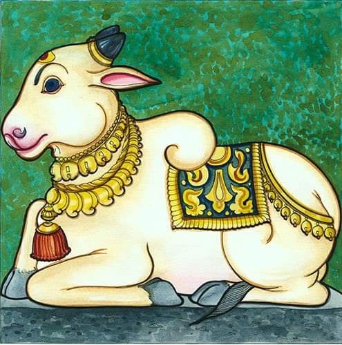 7. Nandi, Shiva's VehicleNandi is Lord Siva's mount, or vahana. This huge white bull with a black tail, whose name means "joyful," disciplined animality kneeling at Siva's feet, is the ideal devotee, the pure joy and strength of Saiva Dharma. @Nidhi7007  @vedvyazz