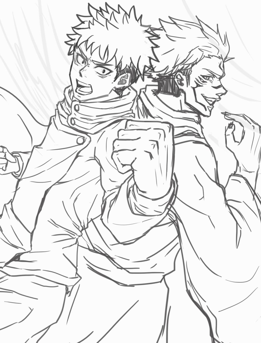 クニ در توییتر スクナと虎杖 線画 呪術廻戦 イラスト